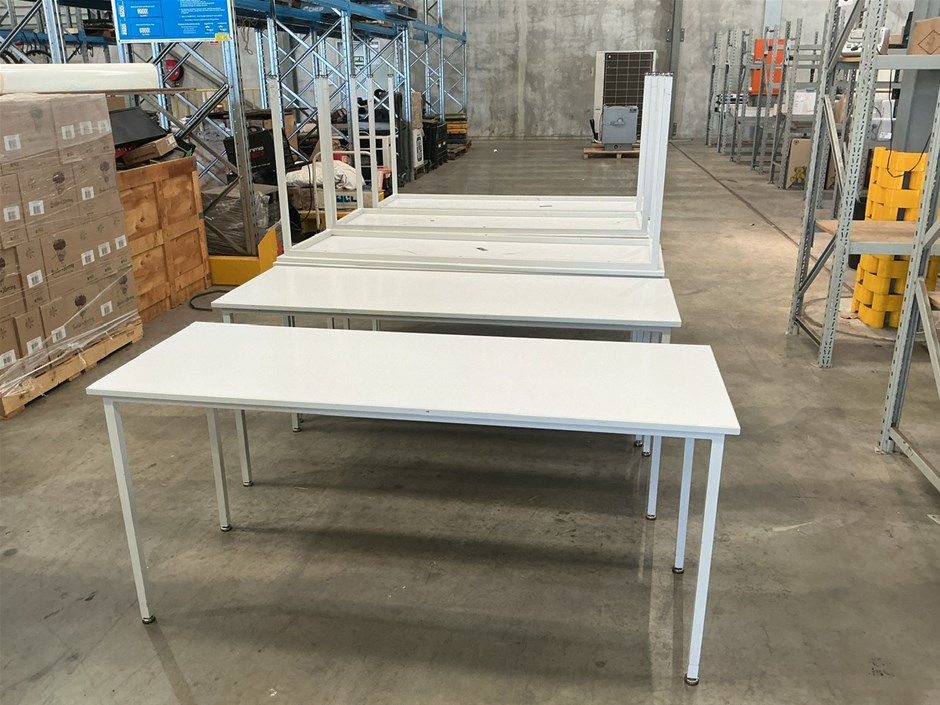 <p>White Laminated Tables With Steel Frame Legs x9</p>