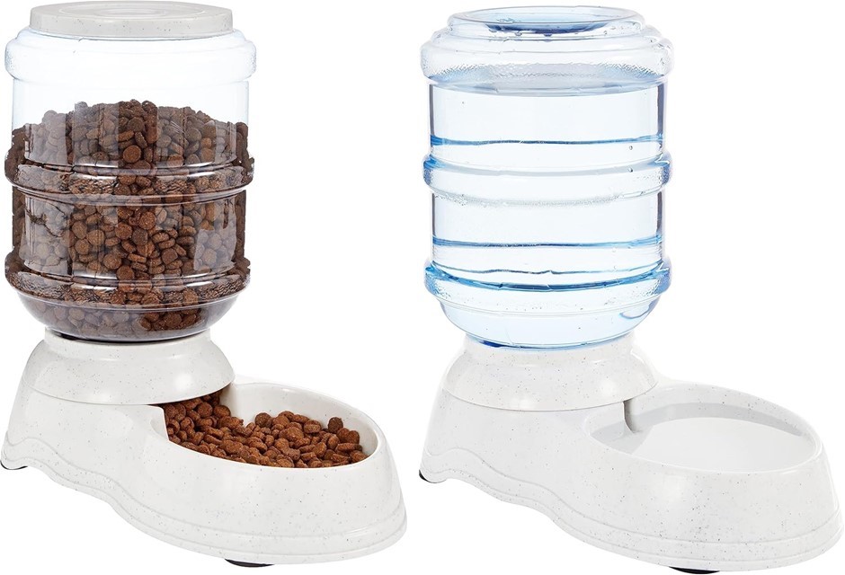 AMAZON BASICS Automatic Dog Cat Feeder and Water Dispenser Gravity Feeder a