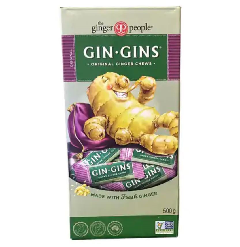 2 x THE GINGER PEOPLE Gin Gins, Original Ginger Chews, 500g. N.B: Damaged b