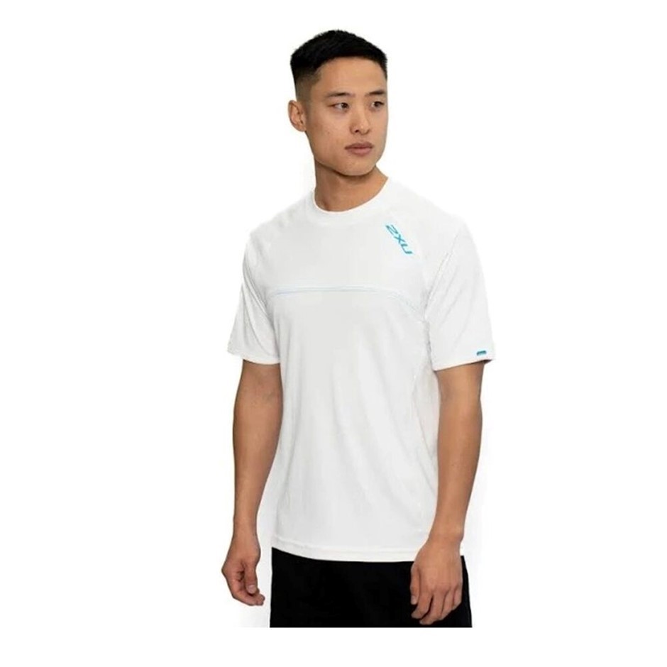 2 x 2XU Men's Sailing Short Sleeve Fibretech Shirt, Size 2XL, White/Blue.