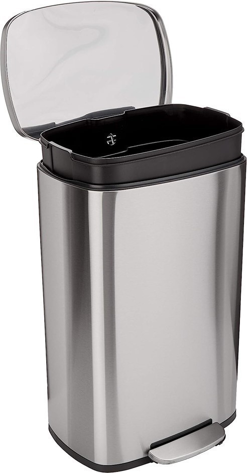 AMAZON BASICS 50 Liter Soft-Close Trash Can with Foot Pedal, Brushed Stainl