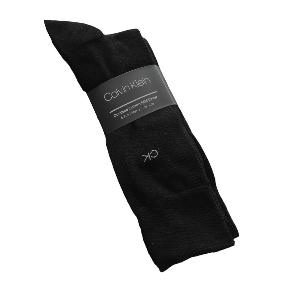 6 PAIRS CALVIN KLEIN Men's Combed Cotton Mid Crew Socks, One Size, Black (S