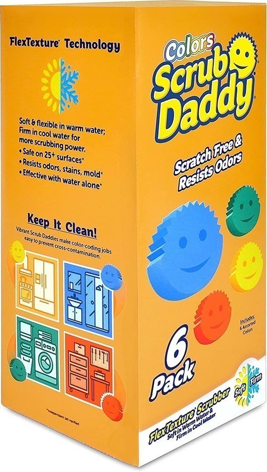 Pack of 6 x SCRUB DADDY Colours FlexTexture Scrubber Sponges. NB: Damaged P