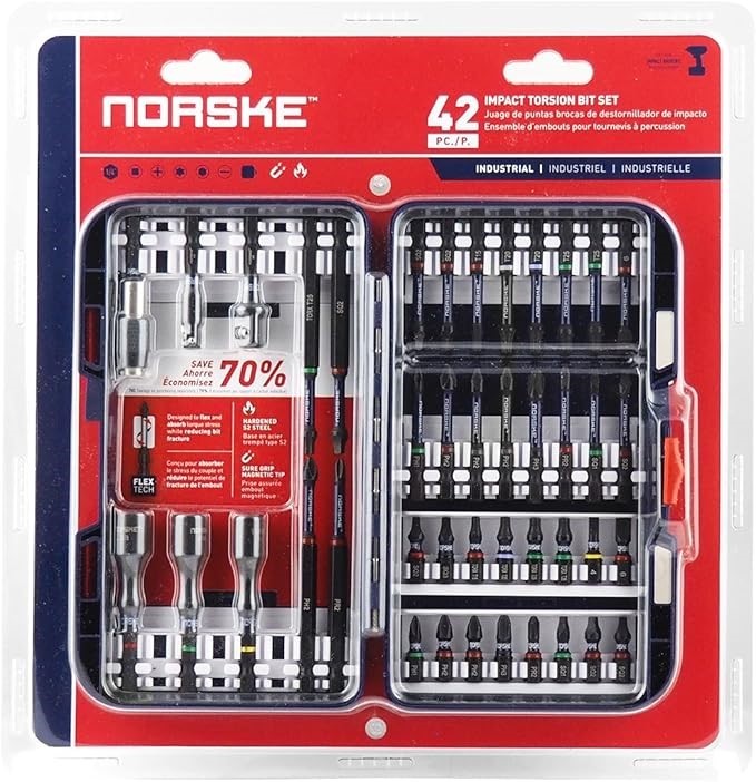 NORSKE Tools NIBPI703 42pcs Screwdriver Bit Set, Impact Torsion, PH Bits, S