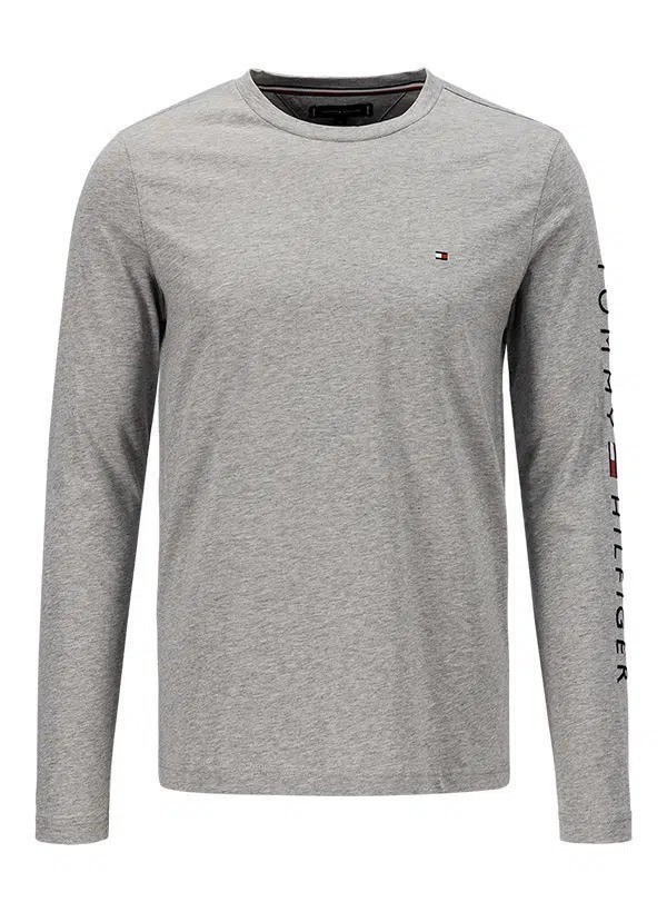 TOMMY HILFIGER Men's Logo Slim Long Sleeve, Size L, 100% Cotton, Light Grey