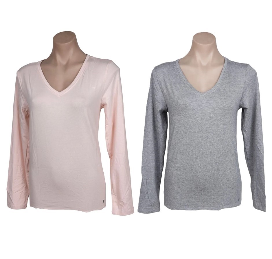 4 x LUCKY BRAND Women's L/S Lounge V-Neck, Size M, 48%Cotton/48%Modal, Asso