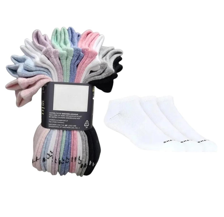 19 Pairs x SKECHERS Women's No Show Socks, One Size, Cotton, Assorted Colou