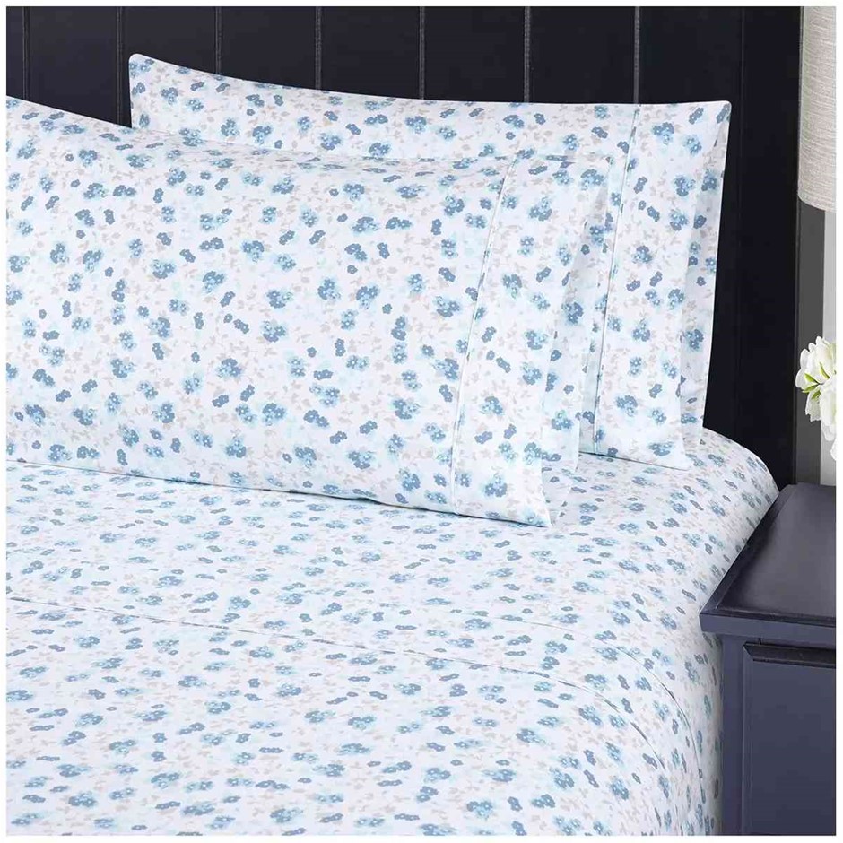 SOUTH POINT Home Poly Flannel Queen Sheet Set 6 Piece, Dayflower Blue. NB: