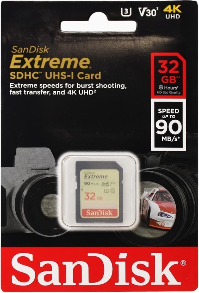 2 x SANDISK 32GB Extreme SDHC UHS-I Memory Card - 90MB/s, C10, U3, V30, 4K