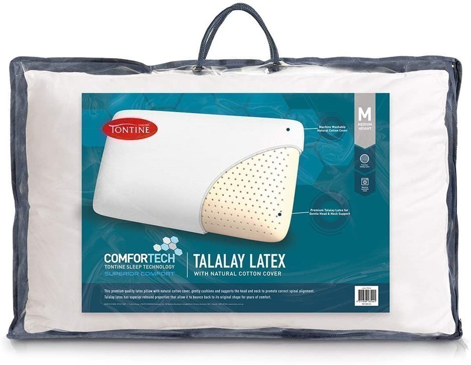 TONTINE Comfortech Talalay Latex Pillow, Medium, 60 x 40 x 13.5 cm.