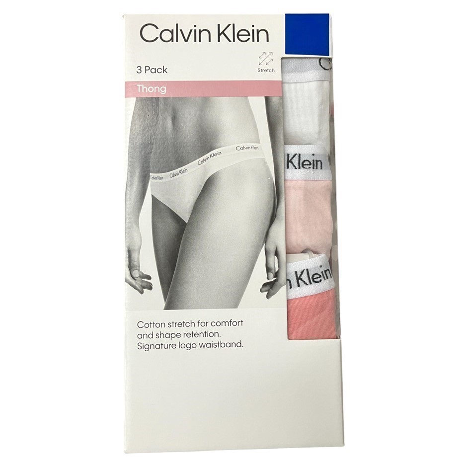 2 x 3-Pack CALVIN KLEIN Women's Thongs, Size L, 90% Cotton, Pink/White Comb