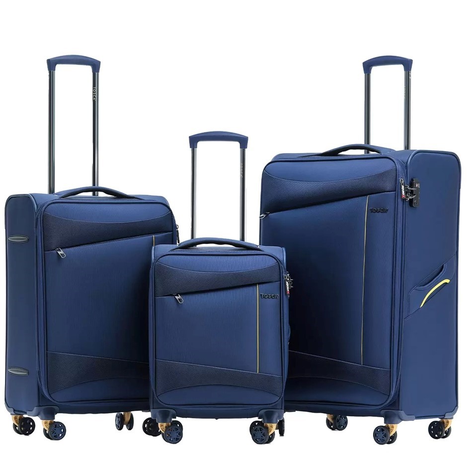 TOSCA Flight Softside Luggage 3 Piece Set, Navy/Yellow, Large: 78cm, Medium