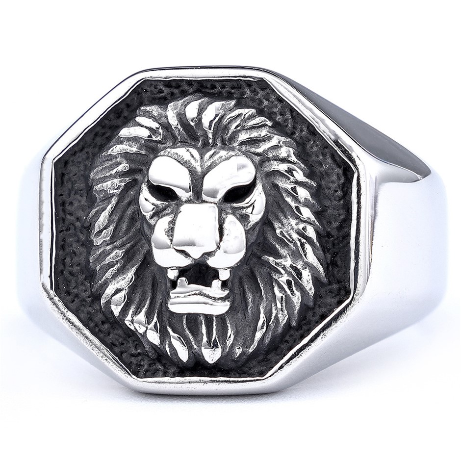 Style Vintage Silver Gold Lion Animal Head Rock Finger Ring - Size 9