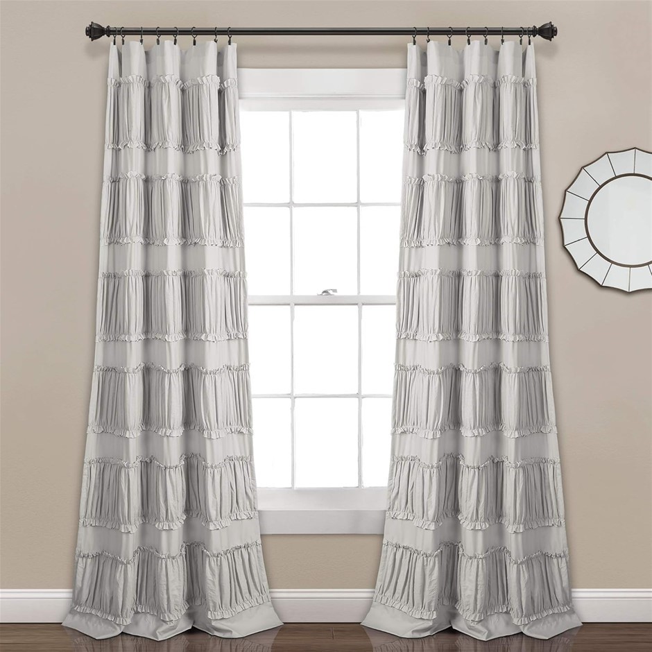 LUSH DECOR Nova Ruffle Window Curtain Panel Pair. Size: 42" W x 84" L. Colo