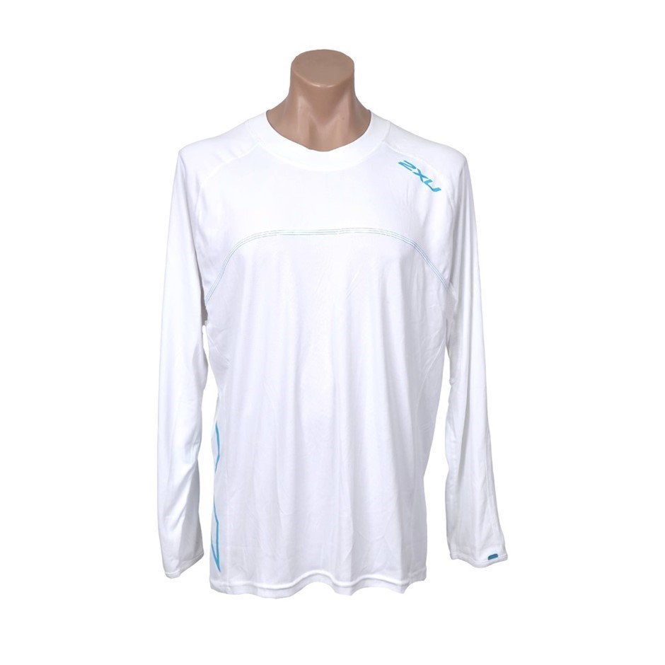 2 x 2XU Men's Long Sleeve Fibretech T-Shirt, Size 3XL, White/Blue. Buyers