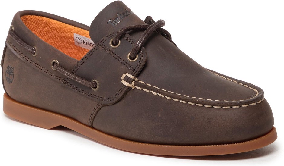 TIMBERLAND Cedar Bay Boat Shoes, Size US 7W / EU40, Dark Brown Full Grain (