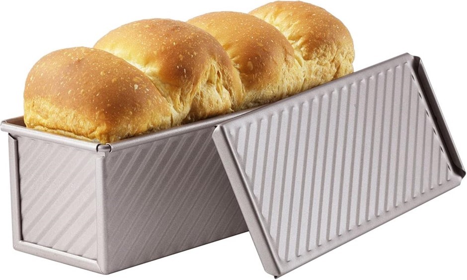 CHEFMADE Mini Pullman Loaf Pan with Lid, 0.66Lb Dough Capacity Non-Stick Re