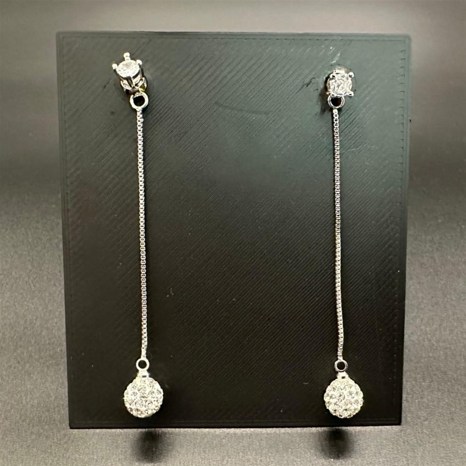Designer Simulated Diamond Round Drop Earrings in Silver