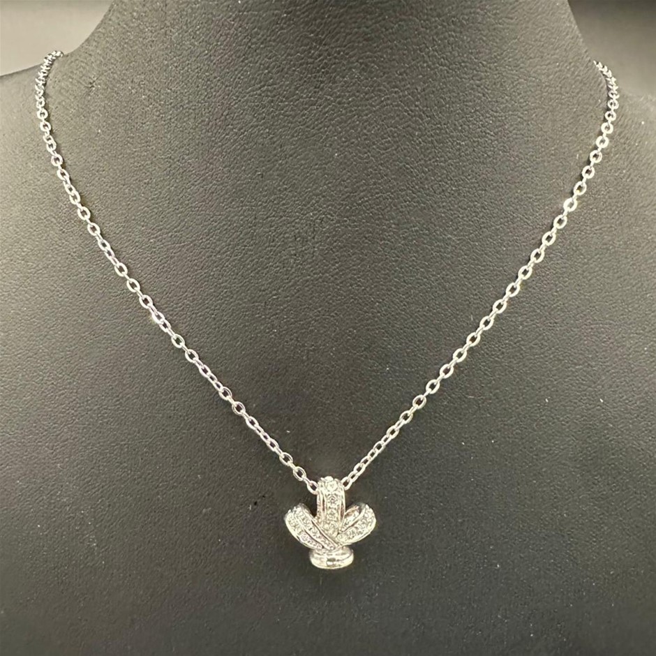 Designer Simulated Diamond Crown Pendant Necklace in Silver