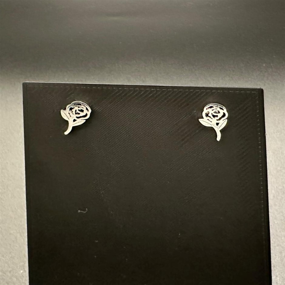 Designer Minimalist Rose Earrings in Silver