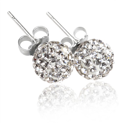 Clear Crystal Disco Ball Earrings made with solid 925 Sterling Silver