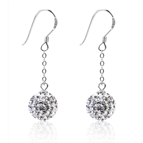 White Crystal Disco Ball Earrings  925 Sterling Silver - missing crystal