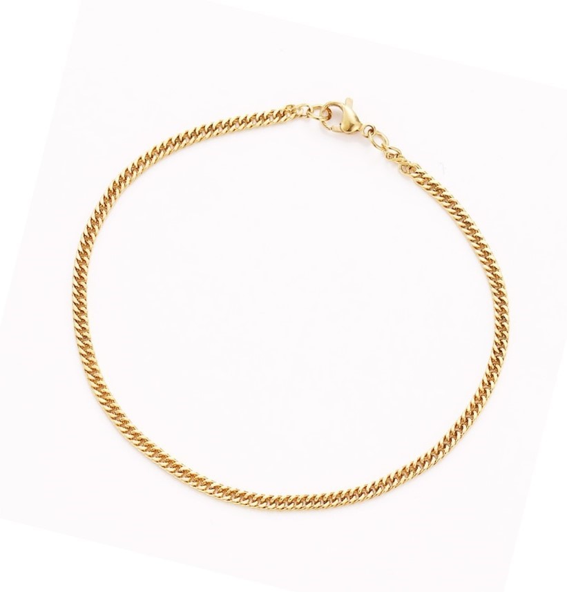 Classic Stainless Steel 3mm Curb Chain Bracelet - 7 Inches (Yellow)