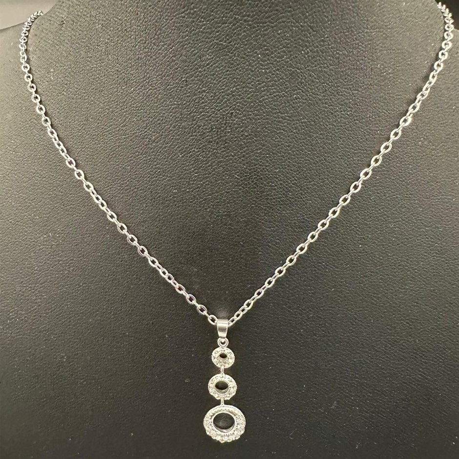 Designer Simulated Diamond Triple Round Pendant Necklace in Silver