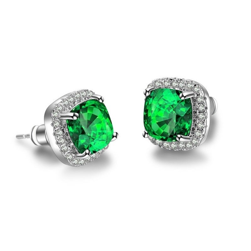 Stunning Square Simulated Diamond Bridal Stud Earrings - Green