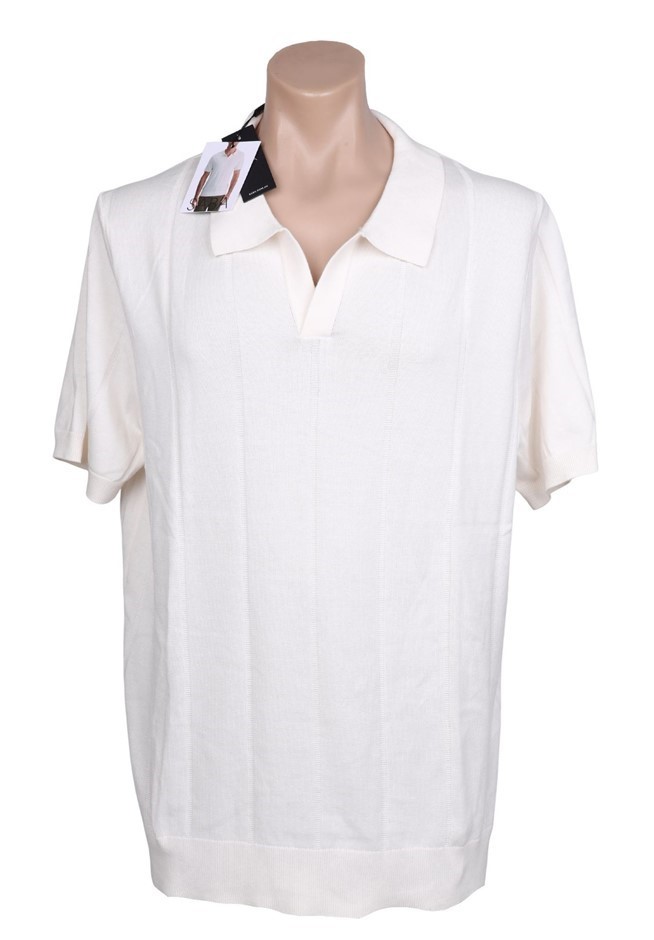 SABA Men's Knit Polo, Size M, 100% Cotton, Cream, AG2124.