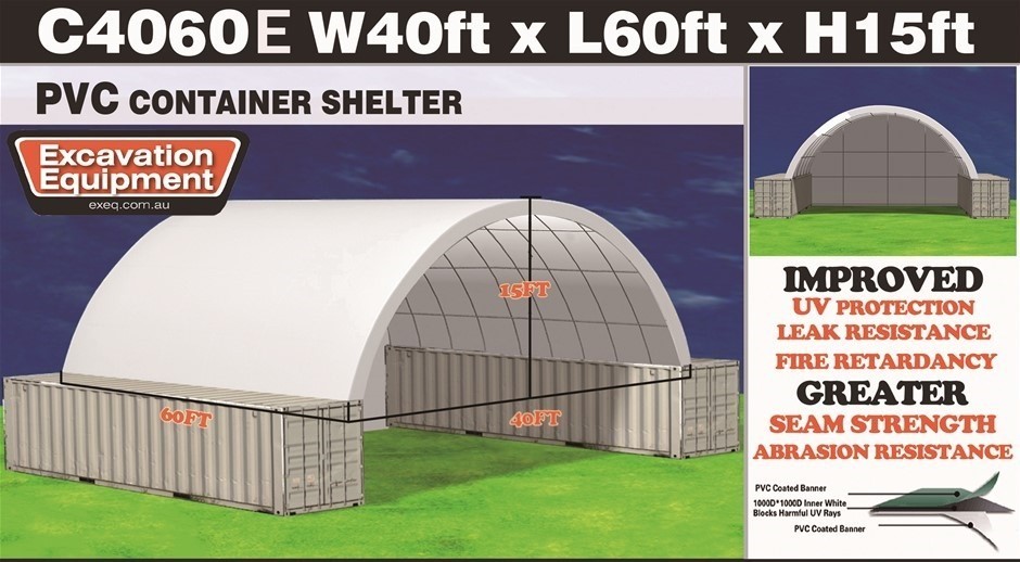 Heavy Duty 40ft x 60ft Container Shelter with End Wall (Unused)