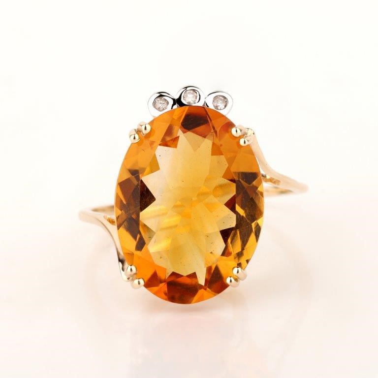 Yellow Gold Natural Citrine & Diamond Ring with Valuation