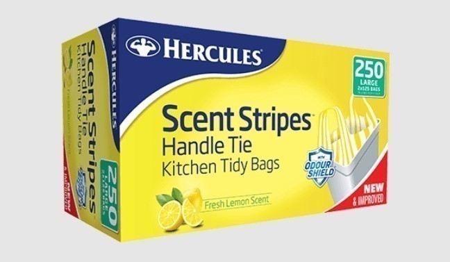 2 x HERCULES Handle Tie Kitchen Tidy Bags, 250 Count, Fresh Lemon Scent, NB
