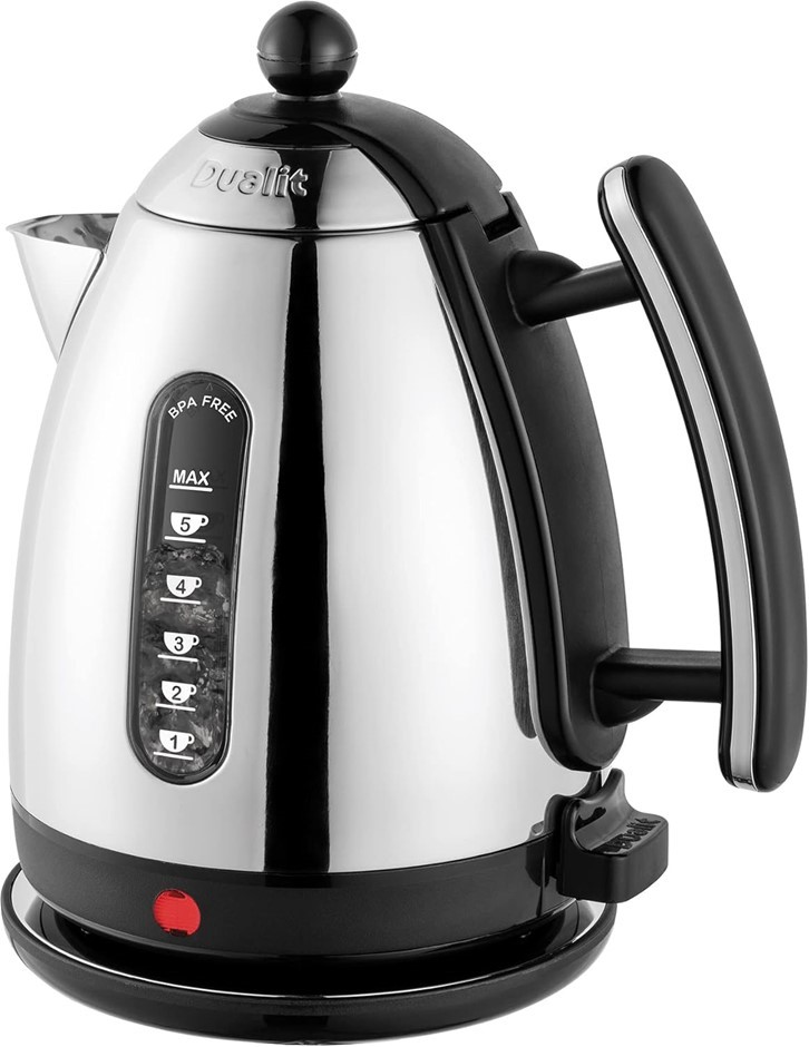 DUALIT Lite Kettle 1.5L Jug Kettle, Polished with Black Trim, High Gloss Fi