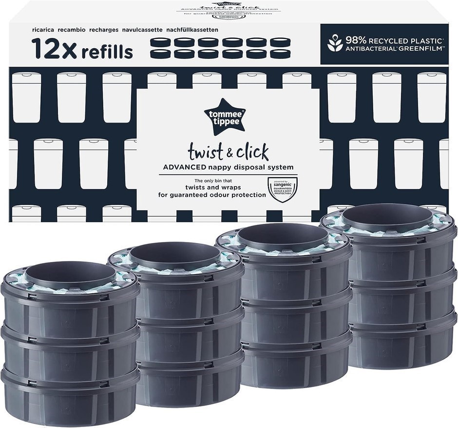 TOMMEE TIPPEE Twist and Click Advanced Nappy Bin Refill Cassette, Pack of 1