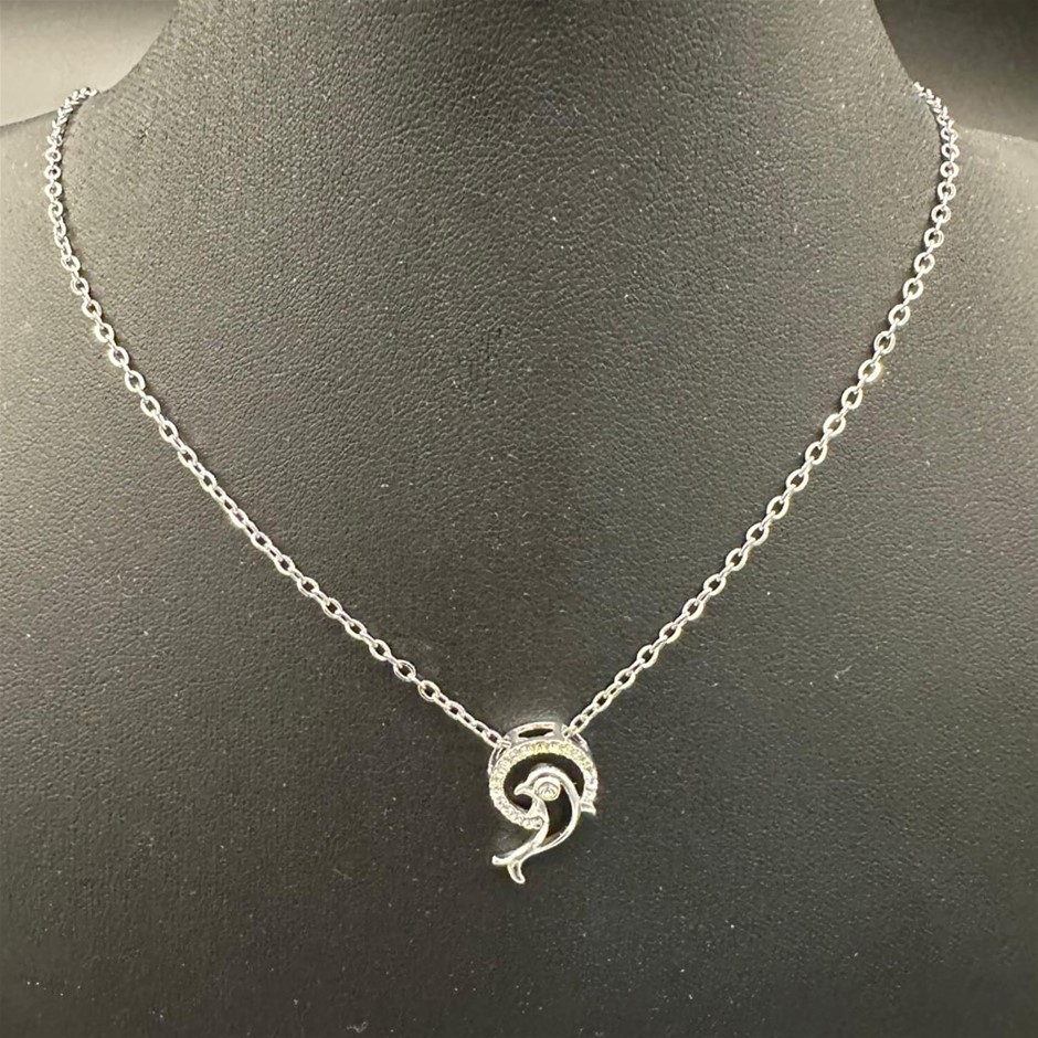 Designer Simulated Diamond Swirl Pendant Necklace in Silver
