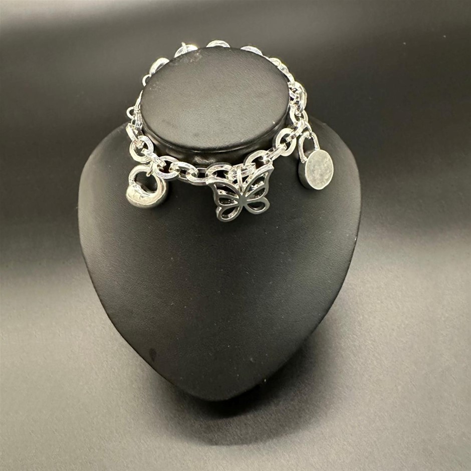 Designer Chunky Charm Bracelet in Silver