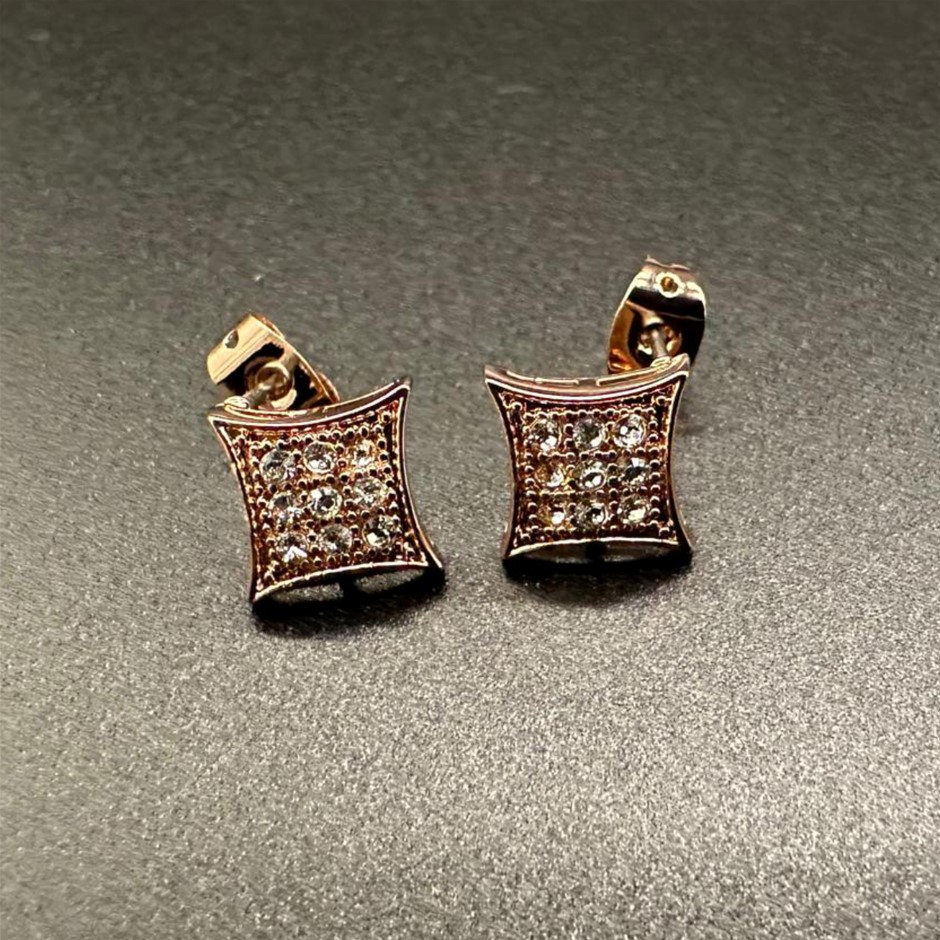 Designer Simulated Diamond Rectangular Earrings in Rose