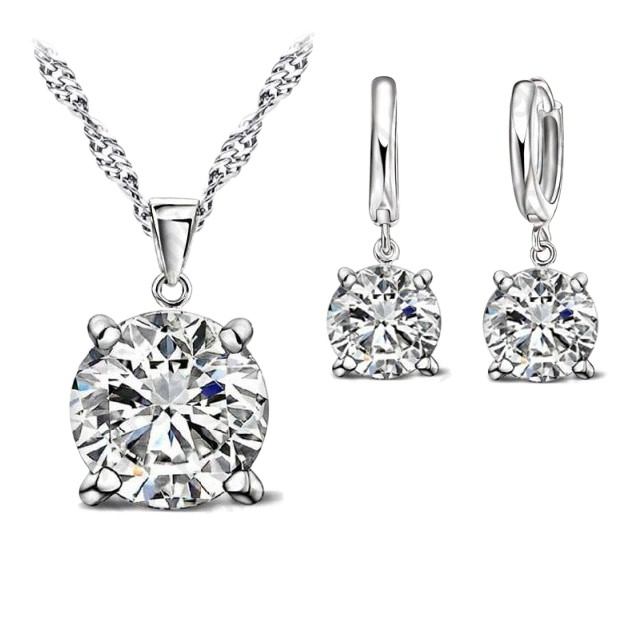 Simulated Diamond Crystal Drop Earring & Necklace Set