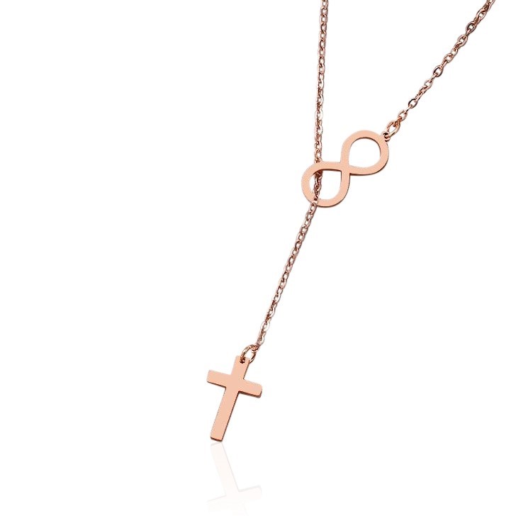 Simple Designer Stainless Steel Infinity Cross Necklace - Rose