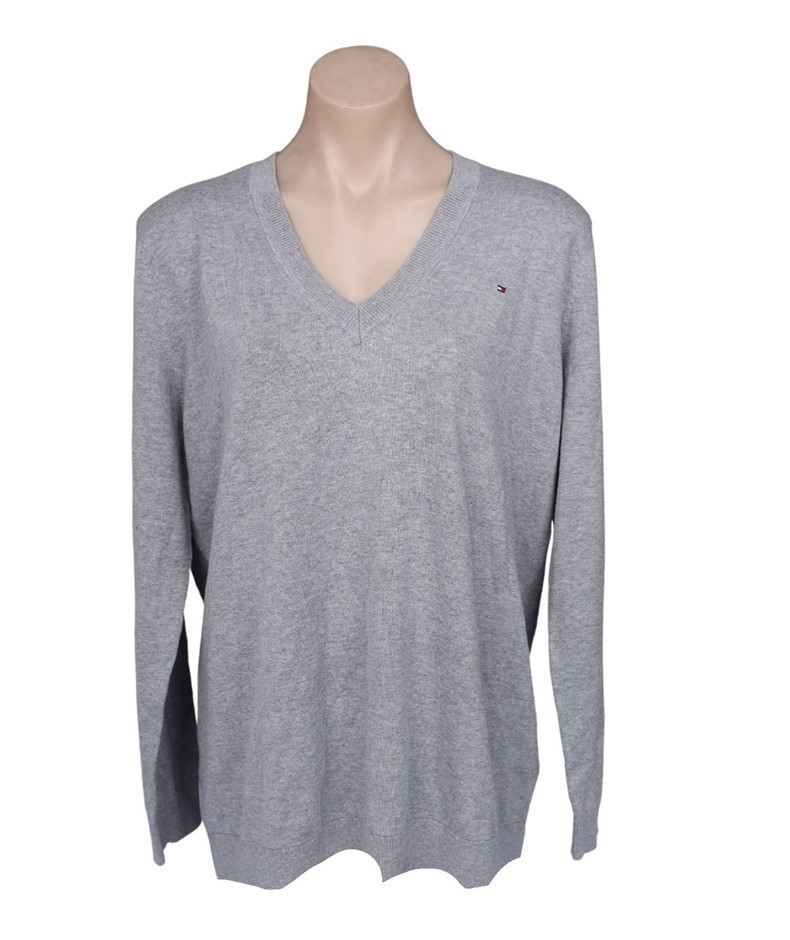 TOMMY HILFIGER Women's V-Neck Sweater, Size L, 100% Cotton, Medium Heather