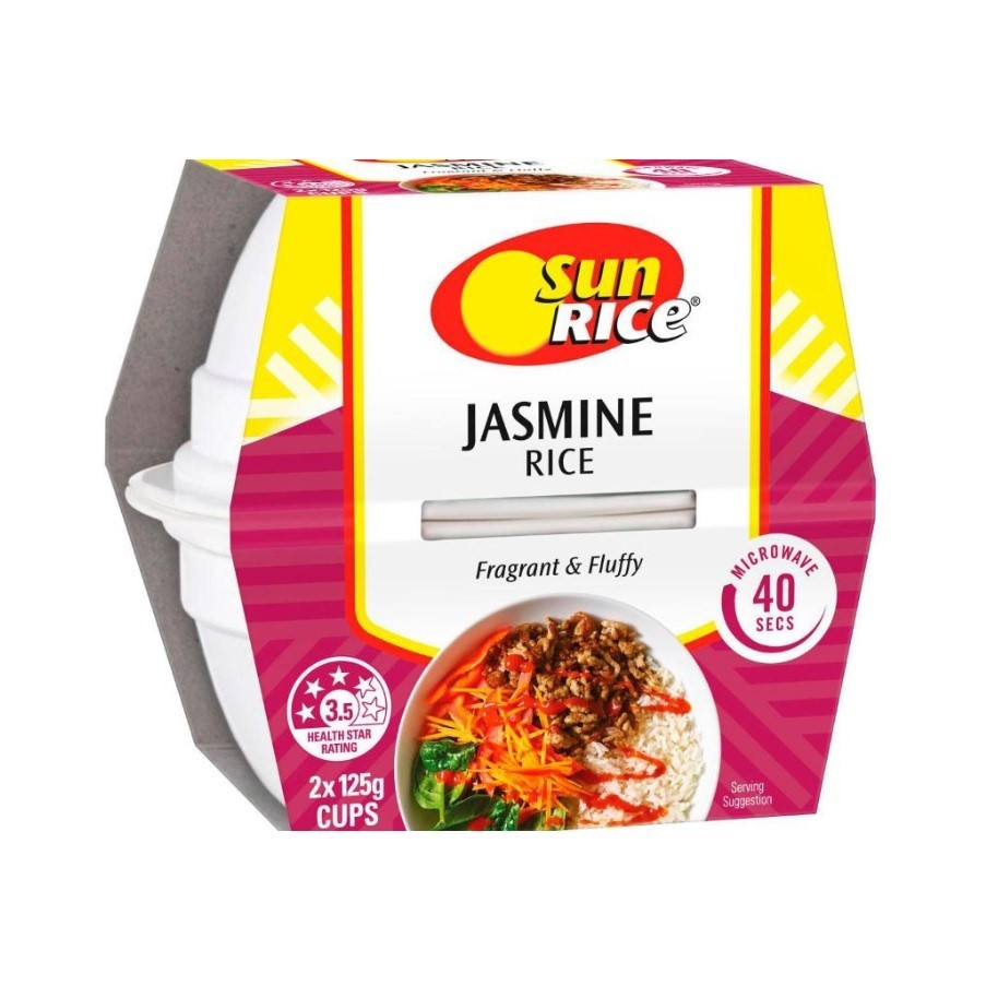 10 x Pack of 2pc SUNRICE Jasmine Rice Cups, 125g.