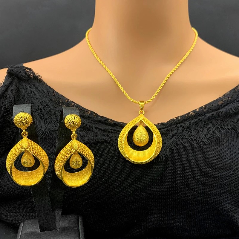 Gold Plated Necklace Earrings Bridal Set