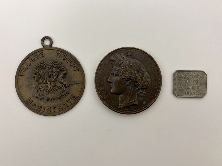3 x Asstd World Tokens; France, PNG, New Zealand C:1864 - 1974