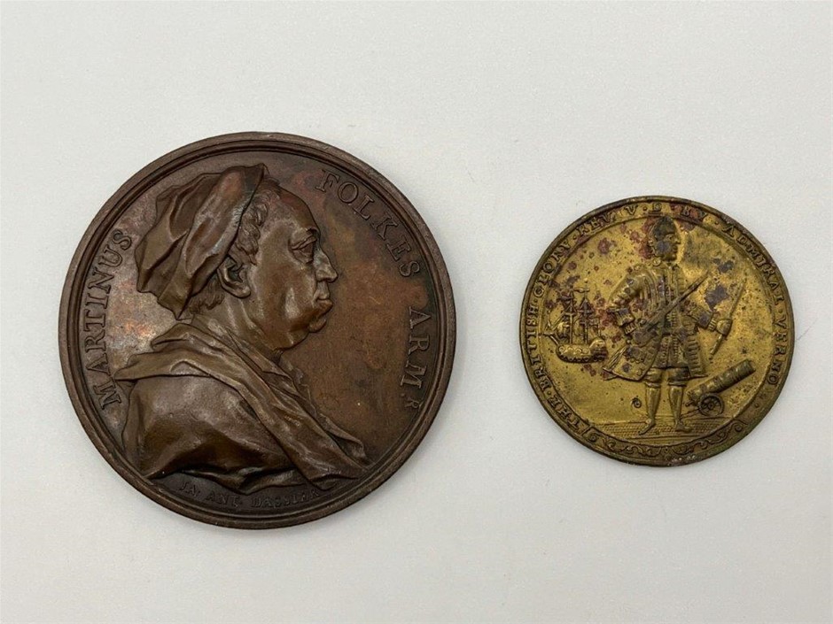 2 x GB Martin Folkes & Admiral Vernon bronze medals C:1739-40