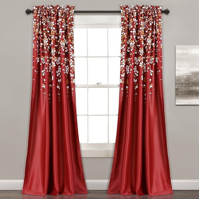 LUSH DECOR Weeping Flowers Darkening Window Curtains Panel Set for Living,