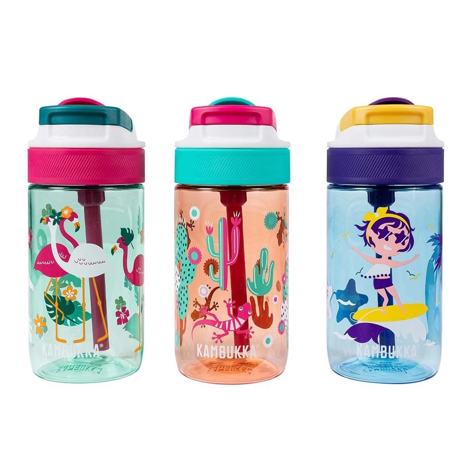 KAMBUKKA 3pk Lagoon Kids Bottles, 400ml Each, Pink. NB: Minor use.