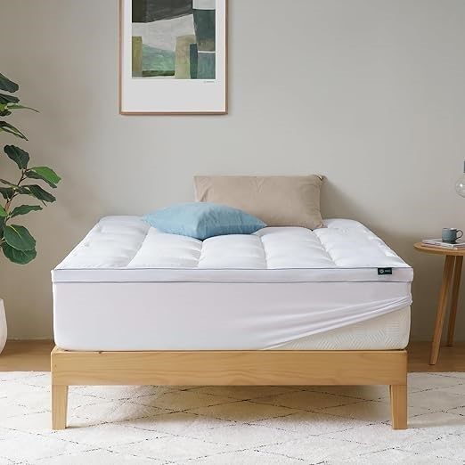 ZINUS Bamboo Mattress Topper Queen Size - Quilted Pillowtop Fitted Mattress