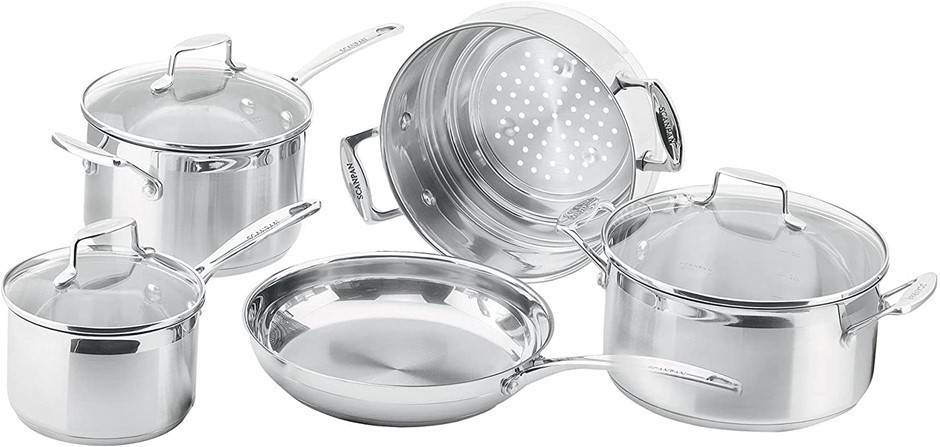 SCANPAN Impact 5 Piece Cookware Set, Stainless Steel, Colour: Silver.