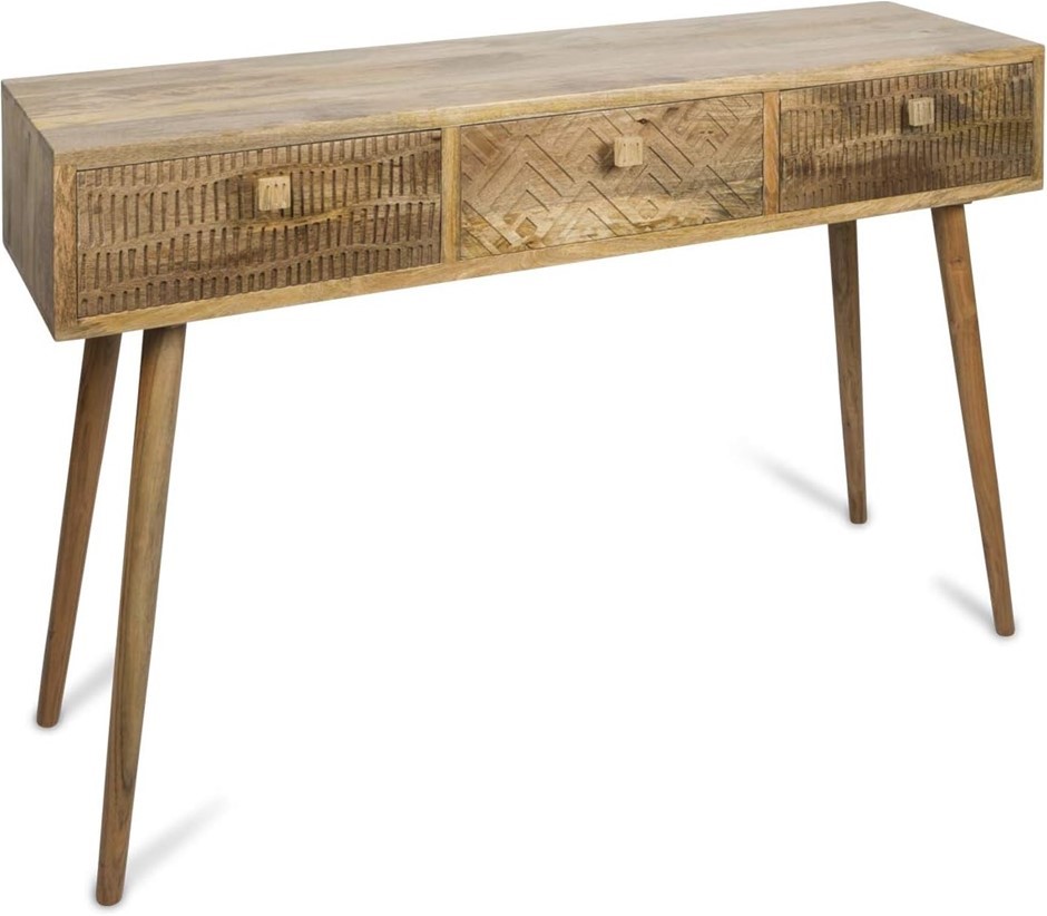 BOHO TRADERS 3 Drawer Mango Wood Console, Natural.